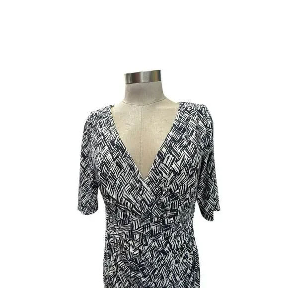 Lauren Ralph Lauren Dress Women's 10 Black Cream V Neck Cinched Waist Old Money - Picture 3 of 13